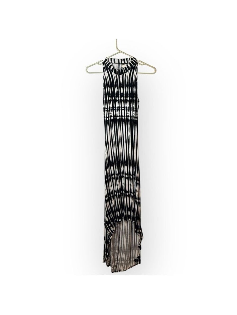 Venus Black White High Neck Maxi Dress Small Open Back High Low Slit